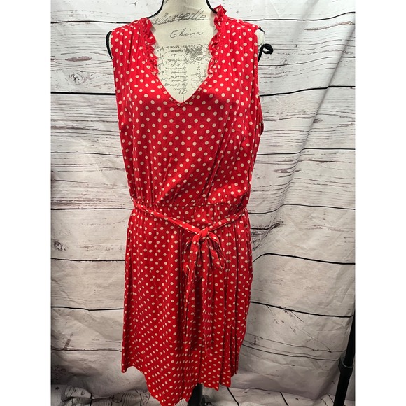 Old Navy Dresses & Skirts - Old Navy Womens XXL Red‎ Polka Dot Ruffle V-Neck Sleeveless Belted Rayon Dress